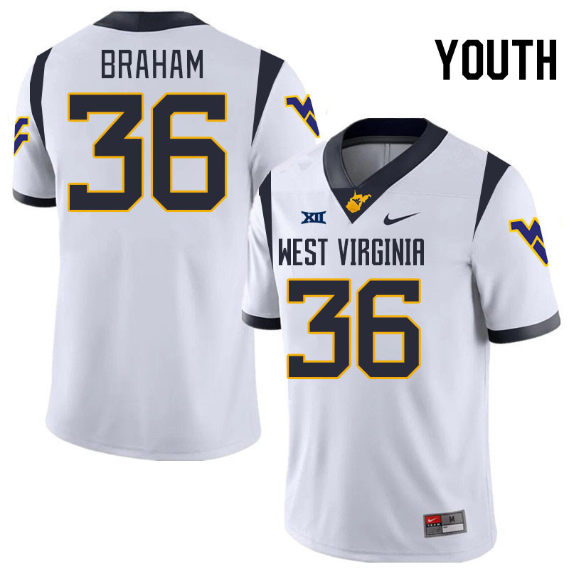 Youth #36 Noah Braham West Virginia Mountaineers College 2024 New Uniforms Football Jerseys Stitched